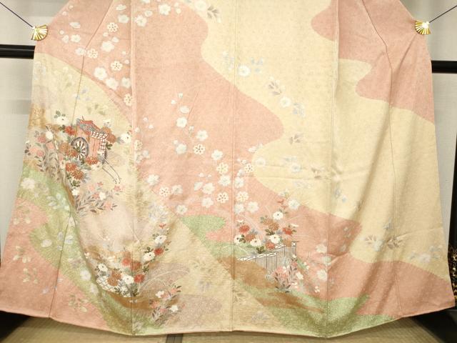 平和屋着物●訪問着 絞り 御所車花文 正絹 逸品 AABM6643ck