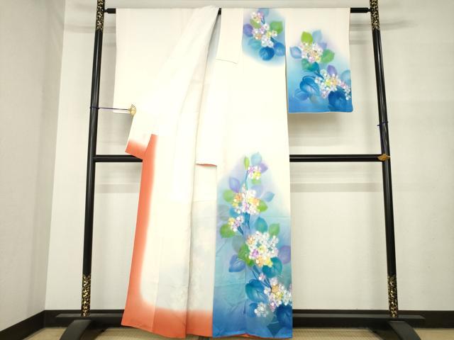 平和屋着物●訪問着 紫陽花 アジサイ 暈し染め 正絹 逸品 AABM6646ck