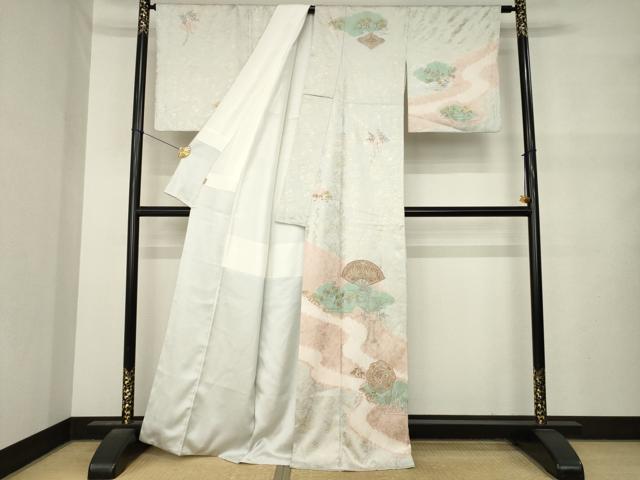 平和屋着物●中国三大刺繍 汕頭刺繍 スワトウ刺繍 訪問着 絞り 扇面花鳥文 金彩 ますいわ屋扱い 正絹 逸品 AABM6650ck