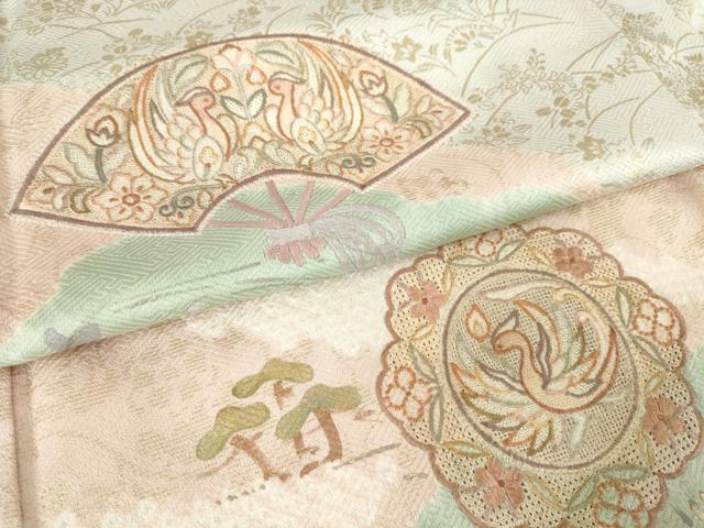 平和屋着物●中国三大刺繍 汕頭刺繍 スワトウ刺繍 訪問着 絞り 扇面花鳥文 金彩 ますいわ屋扱い 正絹 逸品 AABM6650ck
