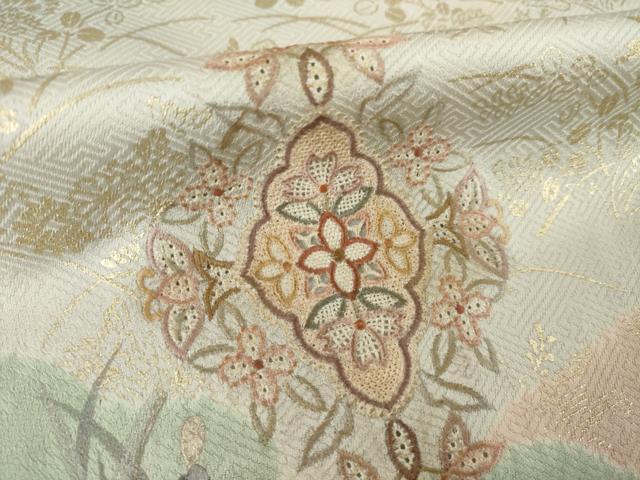 平和屋着物●中国三大刺繍 汕頭刺繍 スワトウ刺繍 訪問着 絞り 扇面花鳥文 金彩 ますいわ屋扱い 正絹 逸品 AABM6650ck