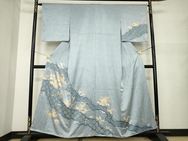 平和屋着物●訪問着 総絞り 雲取り花文 金銀彩 正絹 逸品 AABM6663ck