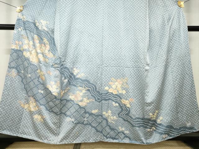 平和屋着物●訪問着 総絞り 雲取り花文 金銀彩 正絹 逸品 AABM6663ck