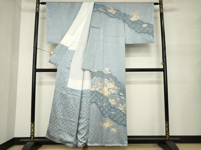 平和屋着物●訪問着 総絞り 雲取り花文 金銀彩 正絹 逸品 AABM6663ck