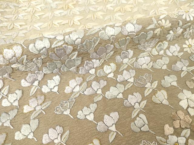 平和屋着物●訪問着 総刺繍 蘇州刺繍 草花文 暈し染め 金糸 正絹 逸品 AABM6664ck