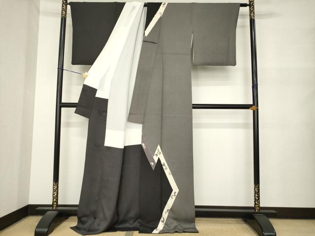 平和屋着物●螺鈿工芸作家 佐野正喜 訪問着 蔦草文 黒地 金彩 正絹 逸品 AABM6668ck