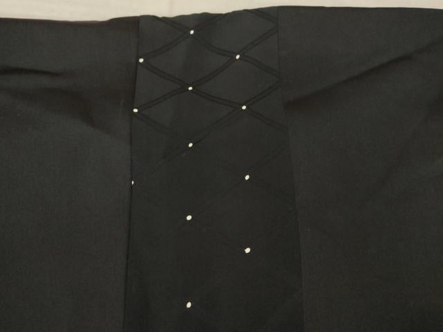 平和屋着物●男性 長羽織 羽裏:うさぎ 黒地 キングサイズ 正絹 逸品 AABM6669ck