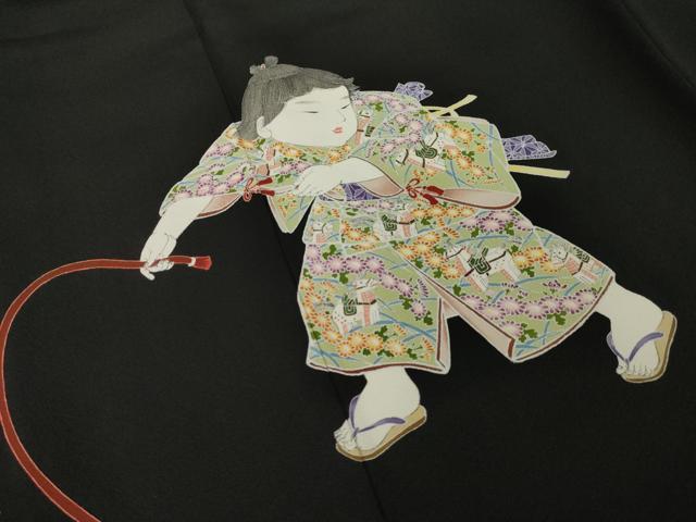 平和屋着物●京友禅作家 倉田泰波 黒留袖 童子 鶴 正絹 逸品 AABM6671ck