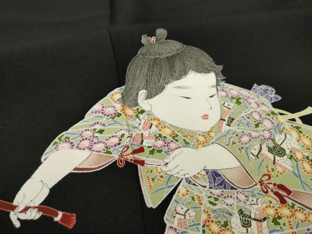 平和屋着物●京友禅作家 倉田泰波 黒留袖 童子 鶴 正絹 逸品 AABM6671ck