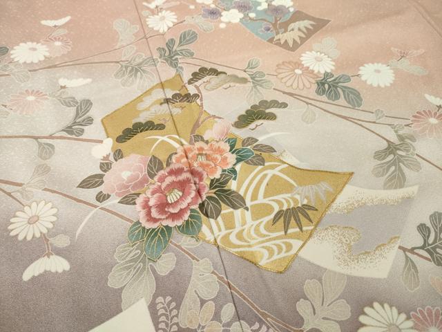 平和屋着物●訪問着 駒刺繍 短冊花文 暈し染め 金彩 正絹 逸品 AABM6674ck