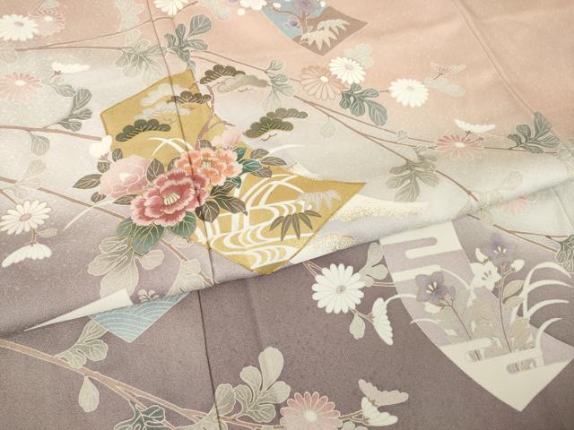 平和屋着物●訪問着 駒刺繍 短冊花文 暈し染め 金彩 正絹 逸品 AABM6674ck