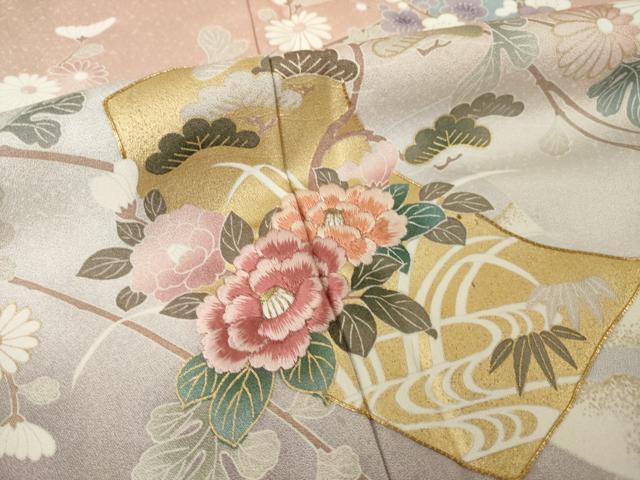 平和屋着物●訪問着 駒刺繍 短冊花文 暈し染め 金彩 正絹 逸品 AABM6674ck