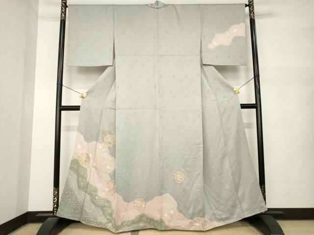 平和屋着物●訪問着 絞り 駒刺繍 中国三大刺繍 スワトウ刺繍 汕頭刺繍 鏡裏鳳凰花文 金銀彩 正絹 逸品 AABM6677ck