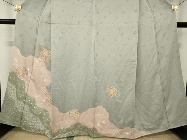 平和屋着物●訪問着 絞り 駒刺繍 中国三大刺繍 スワトウ刺繍 汕頭刺繍 鏡裏鳳凰花文 金銀彩 正絹 逸品 AABM6677ck