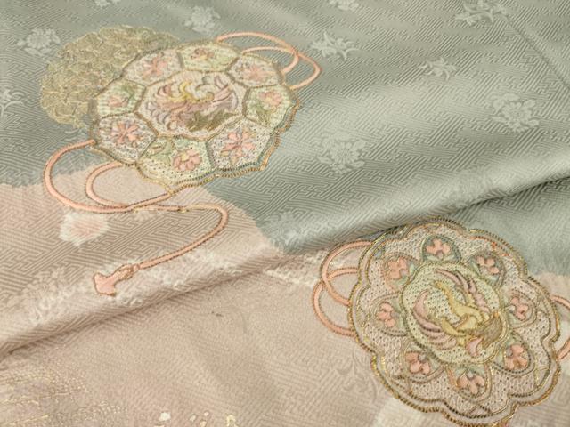 平和屋着物●訪問着 絞り 駒刺繍 中国三大刺繍 スワトウ刺繍 汕頭刺繍 鏡裏鳳凰花文 金銀彩 正絹 逸品 AABM6677ck