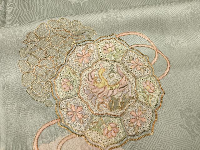 平和屋着物●訪問着 絞り 駒刺繍 中国三大刺繍 スワトウ刺繍 汕頭刺繍 鏡裏鳳凰花文 金銀彩 正絹 逸品 AABM6677ck
