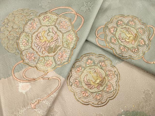 平和屋着物●訪問着 絞り 駒刺繍 中国三大刺繍 スワトウ刺繍 汕頭刺繍 鏡裏鳳凰花文 金銀彩 正絹 逸品 AABM6677ck