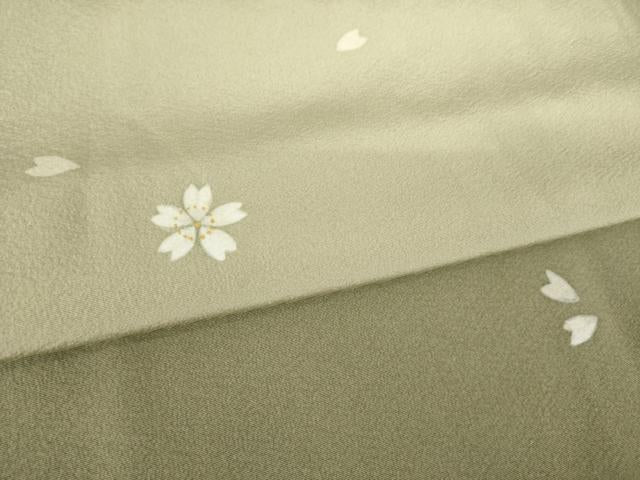平和屋着物●上質な小紋 市松花文 桜 暈し染め 金彩 ロング丈 正絹 逸品 AABM6682ck