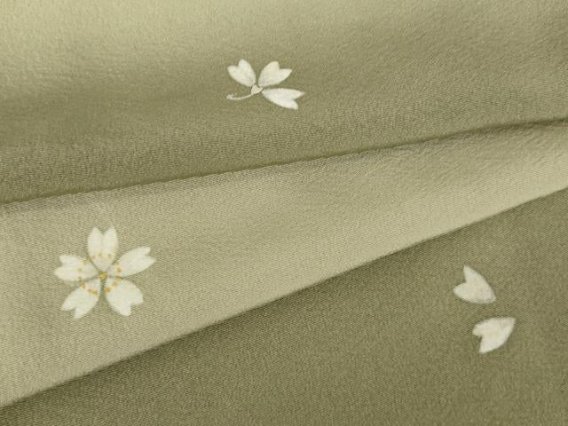 平和屋着物●上質な小紋 市松花文 桜 暈し染め 金彩 ロング丈 正絹 逸品 AABM6682ck