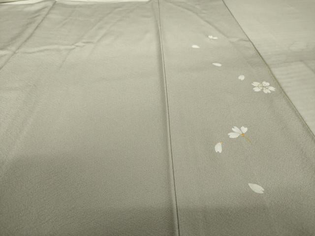 平和屋着物●上質な小紋 市松花文 桜 暈し染め 金彩 ロング丈 正絹 逸品 AABM6682ck