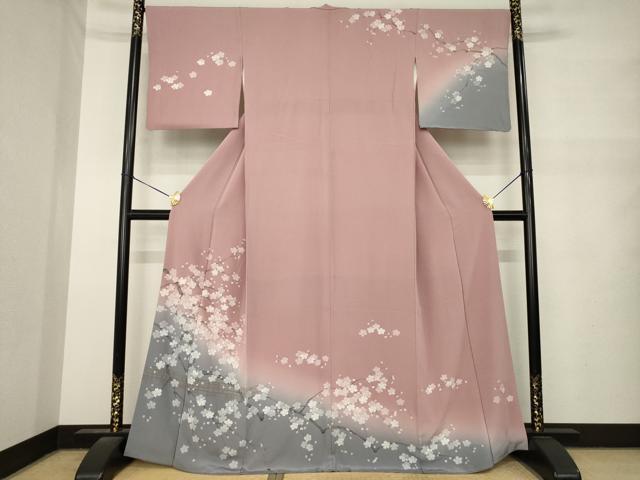 平和屋着物●訪問着 手描き 枝桜 暈し染め 正絹 逸品 AABM6689ck