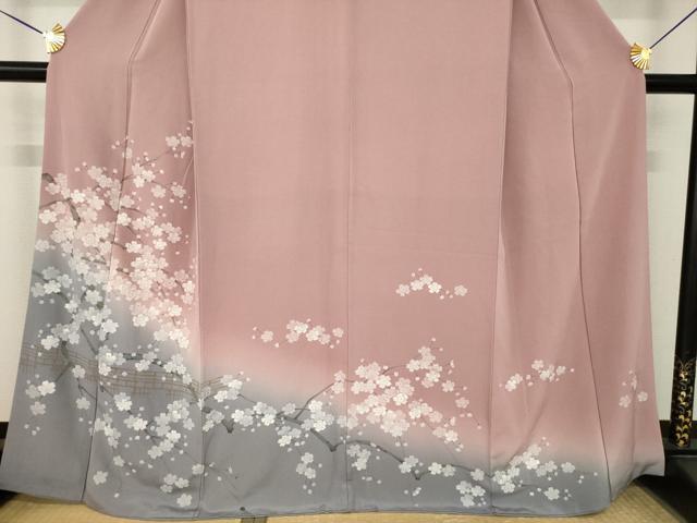平和屋着物●訪問着 手描き 枝桜 暈し染め 正絹 逸品 AABM6689ck