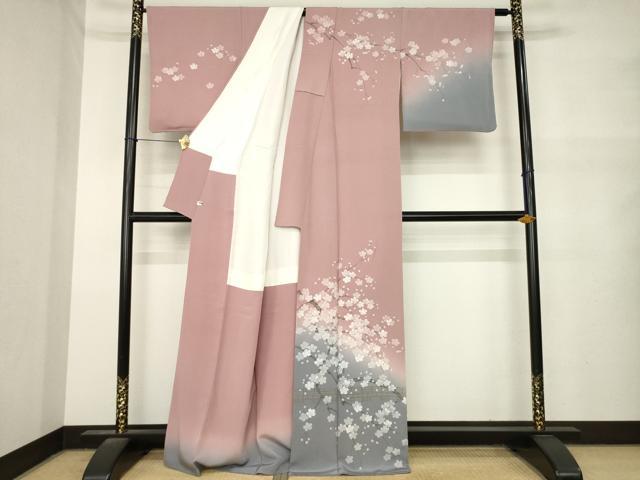 平和屋着物●訪問着 手描き 枝桜 暈し染め 正絹 逸品 AABM6689ck