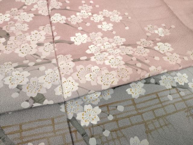 平和屋着物●訪問着 手描き 枝桜 暈し染め 正絹 逸品 AABM6689ck
