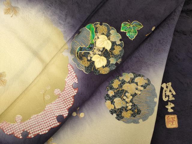 平和屋着物●螺鈿作家 藤本隆士 訪問着 螺鈿 雪輪蔦草文 金彩 正絹 逸品 未使用 AABM6706ck