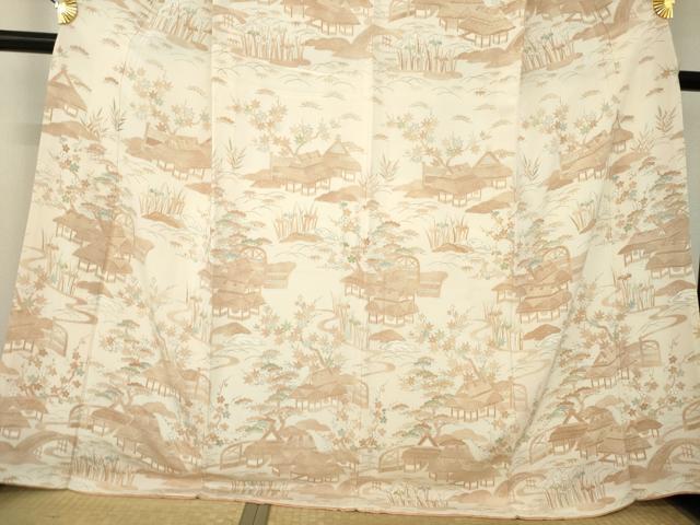 平和屋着物●訪問着 風景花籬文 正絹 逸品 AABM6712ck