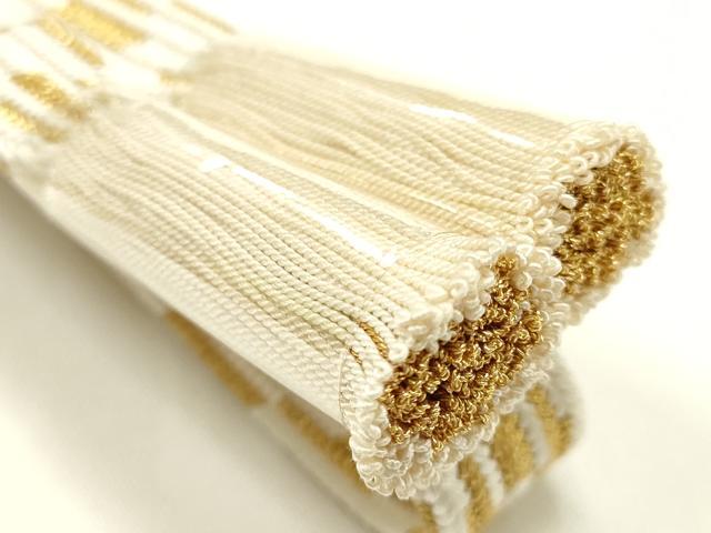 平和屋着物●和装小物 上質な帯締め 大正十四年創業 和装小物の老舗 三ッ杵印 紐の渡敬 貝ノ口組 三分金糸 撚り房 逸品 未使用 AABM6769ay