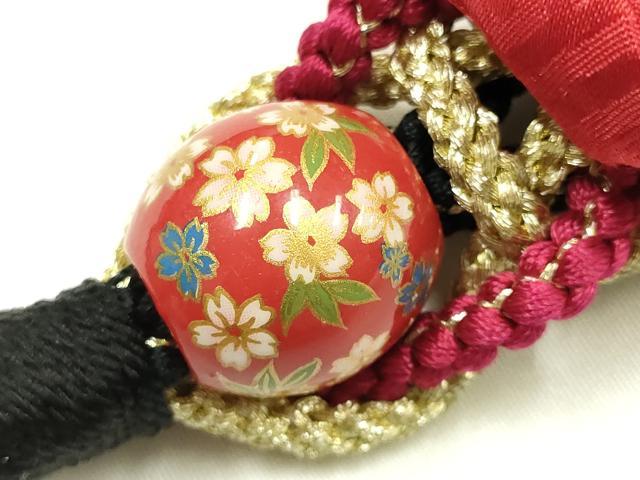 平和屋着物●和装小物 振袖用帯締め 装飾 ちりめん細工 椿 飾り玉 金糸 逸品 AABM6963ay