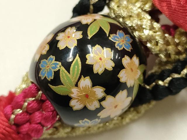 平和屋着物●和装小物 振袖用帯締め 装飾 ちりめん細工 椿 飾り玉 金糸 逸品 AABM6965ay