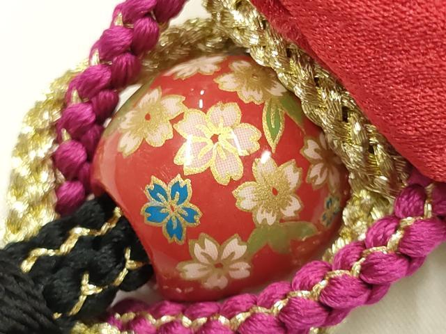 平和屋着物●和装小物 振袖用帯締め 装飾 ちりめん細工 椿 飾り玉 金糸 逸品 AABM6967ay
