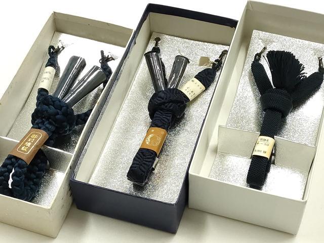 平和屋着物▼男性 和装小物 羽織紐3点 紺色系 切り房・撚り房 逸品 未使用 AABM6975ay