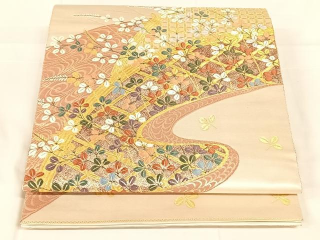 平和屋着物◎六通柄袋帯 唐織 流水桧垣文 金糸 正絹 逸品 AABM7021dk