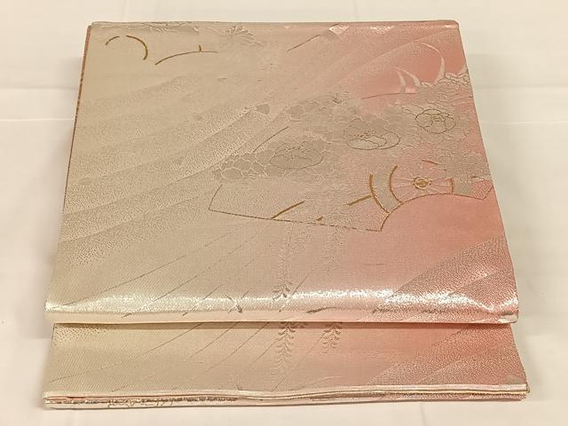 平和屋着物◎両面全通柄袋帯 花車文 青海波 金銀糸 正絹 逸品 AABM7028dk