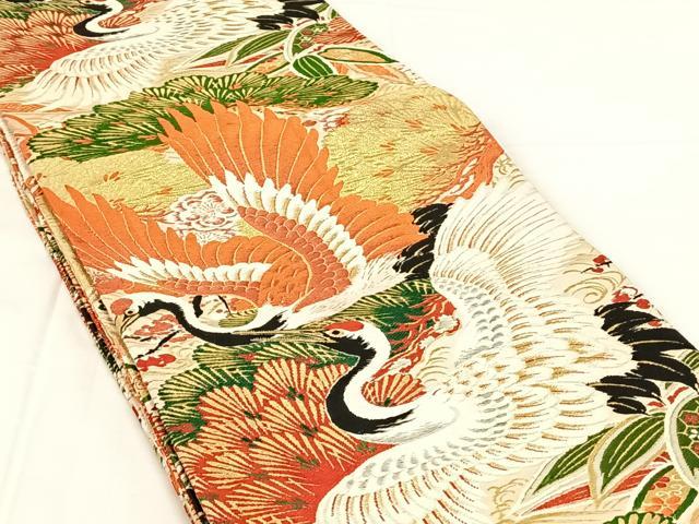 平和屋着物◎アンティーク 大正ロマン 丸帯 唐織 飛鶴松文 正絹 逸品 AABM7033dk