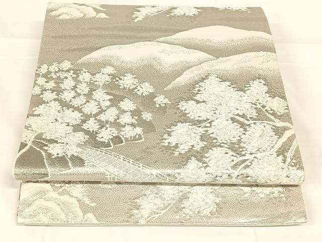平和屋着物◎六通柄袋帯 唐織 渡橋風景文 プラチナ箔 正絹 逸品 AABM7036dk