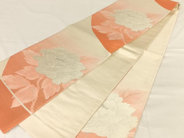 平和屋着物◎六通柄袋帯 唐織 草花文 銀糸 正絹 逸品 AABM7039dk