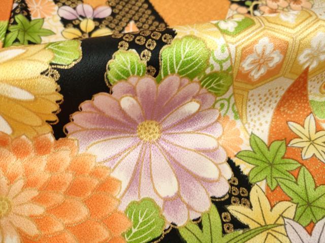平和屋着物●小振袖 二尺袖 草花文 正絹 逸品 AABM7066ck