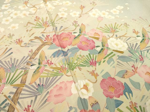 平和屋着物●本加賀友禅作家 百貫廣樹 色留袖 花鳥松文 暈し染め 正絹 逸品 AABM7070ck
