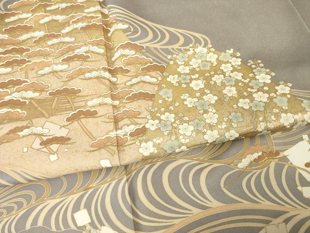 平和屋着物●豪華色留袖 刺繍 駒刺繍 遠山花文 梅 松 金彩 反端付き 正絹 逸品 未使用 AABM7088ck