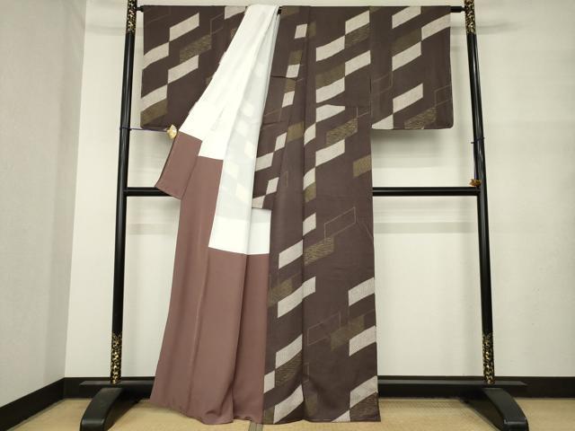 平和屋着物●上質な小紋 幾何学文 金彩 正絹 逸品 未使用 AABM7104ck