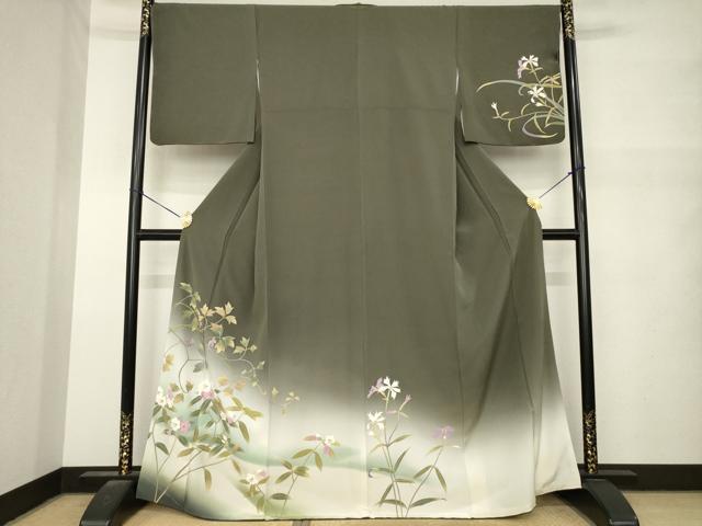 平和屋着物●二代目清次郎 手描き 訪問着 草花文 暈し染め 正絹 逸品 AABM7106ck