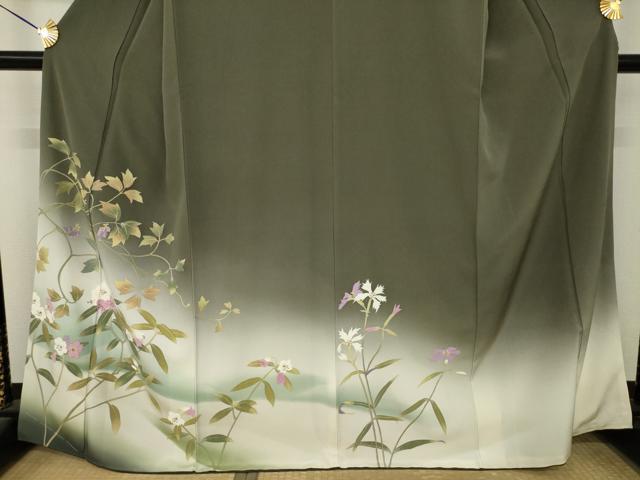 平和屋着物●二代目清次郎 手描き 訪問着 草花文 暈し染め 正絹 逸品 AABM7106ck