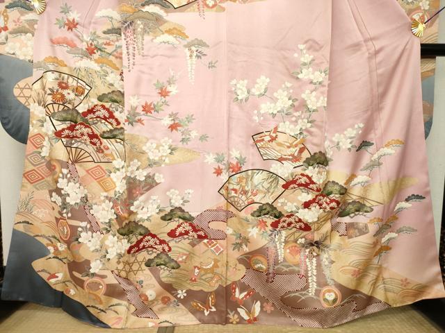 平和屋着物●豪華振袖 駒刺繍 地紙吉祥花文 金彩 正絹 逸品 AABM7115ck