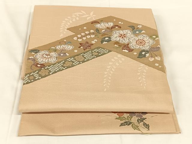 平和屋着物◎太鼓柄袋帯 辻が花 松皮菱花文 金糸 正絹 逸品 AABM7290dk