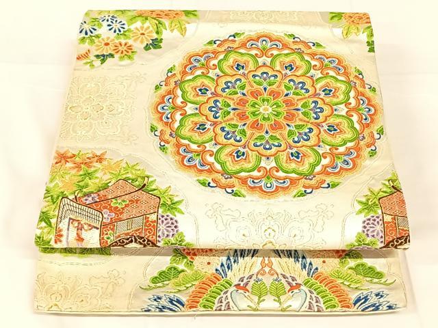 平和屋着物◎六通柄袋帯 唐織 御所車正倉院花文 金銀糸 正絹 逸品 AABM7300dk