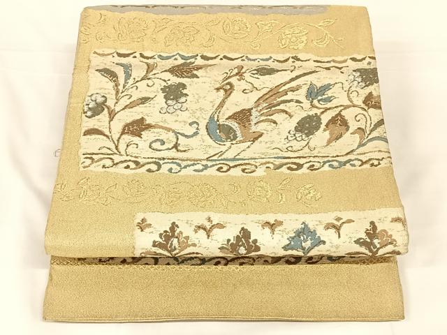 平和屋着物◎六通柄袋帯 花鳥文 金糸 正絹 逸品 AABM7301dk